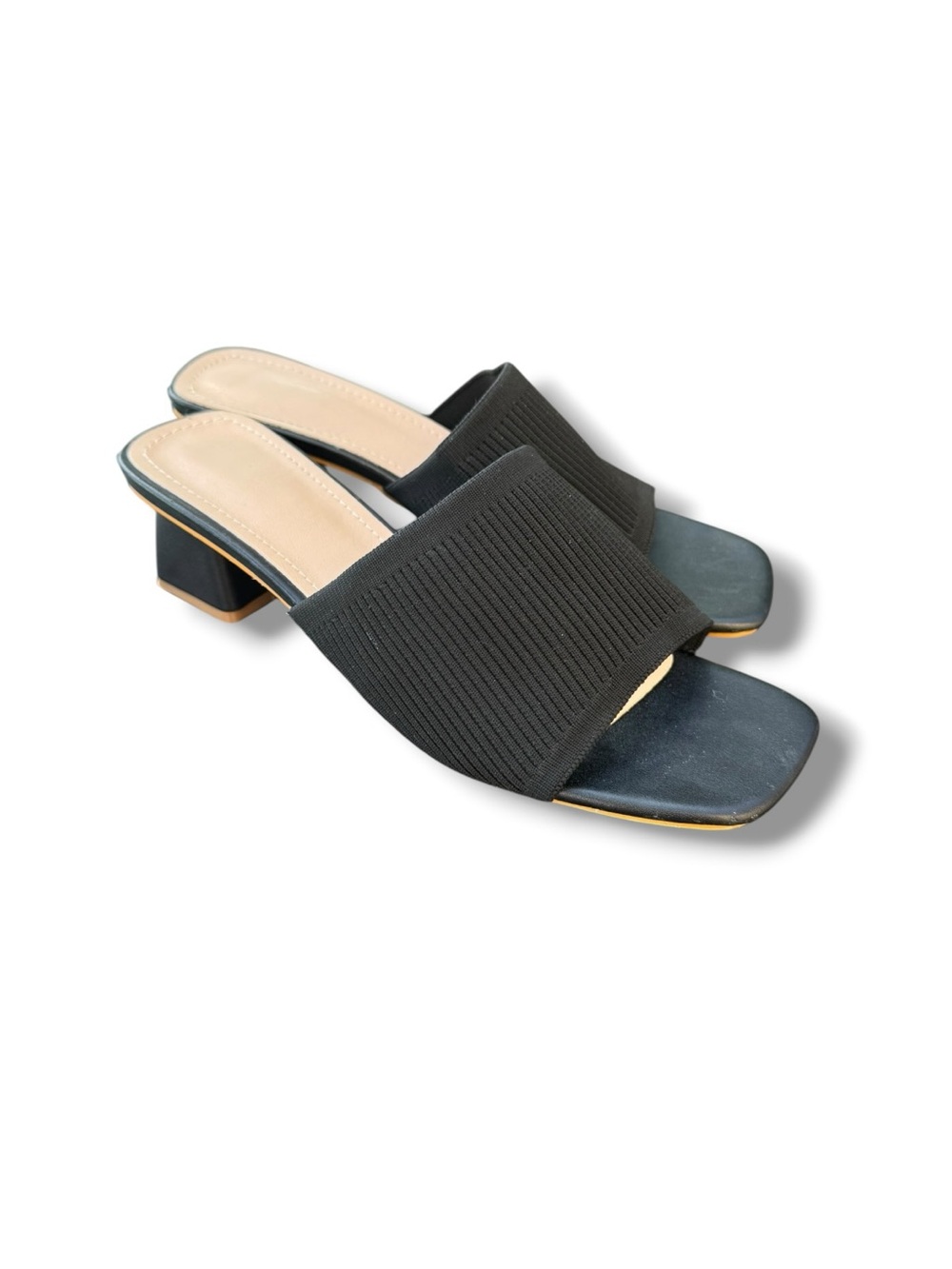 NWOB Women’s Black Knit Slip-On Block Heel Sandals, Size US 9.5/EU 41